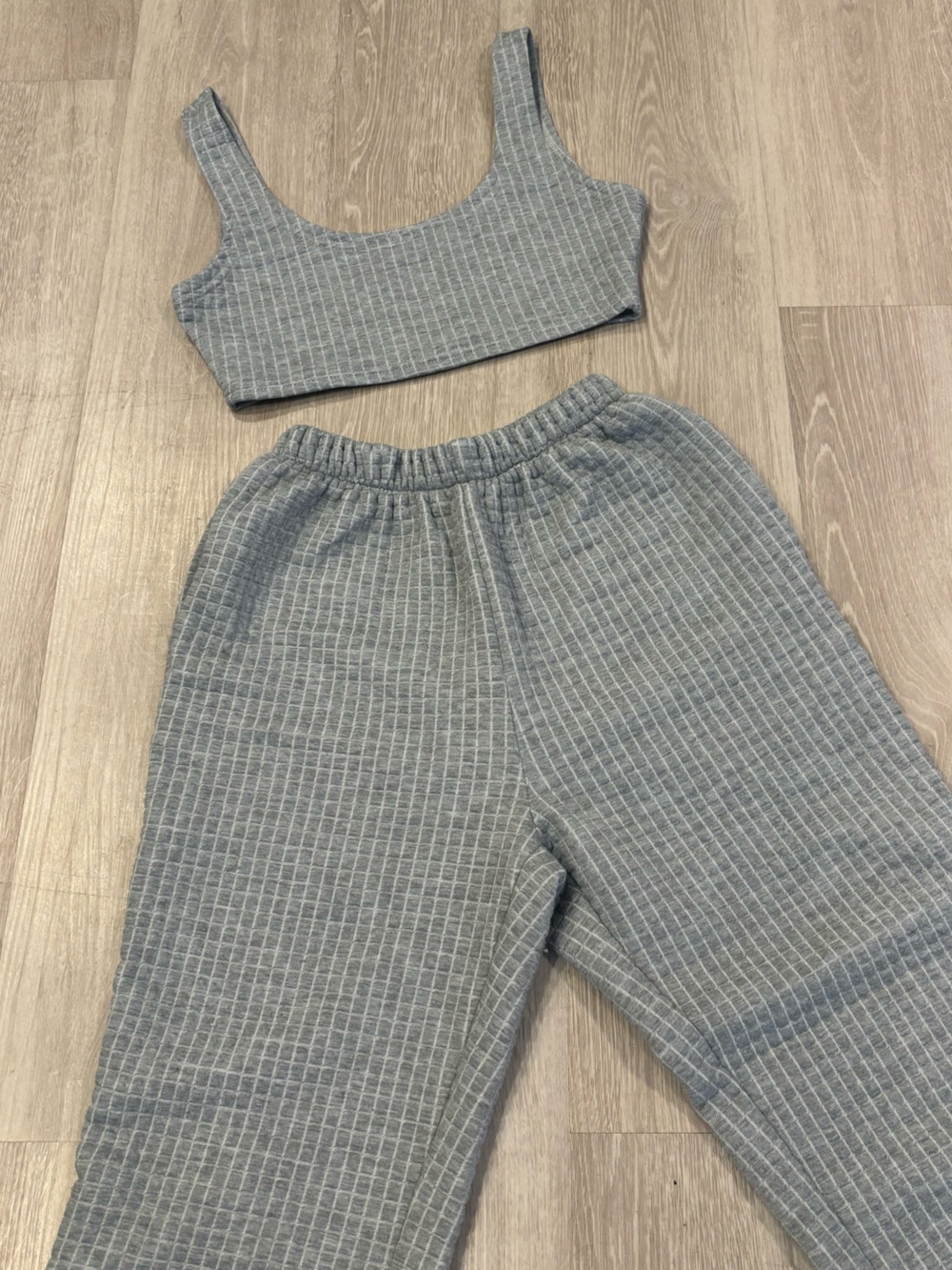 SHEIN Gray Ribbed Sweat Pants & Crop Tank Set